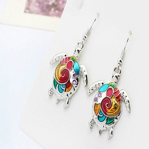 Multi-Color Tortoise Pendant Necklace Turtle Drop Hook Earrings Jewelry Set