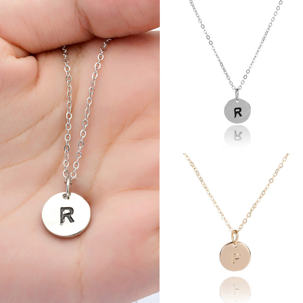 Fashion Simple Letter Round Pendant Chain Necklace Women's Jewelry Party Gift