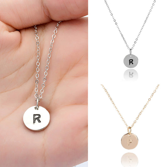 Fashion Simple Letter Round Pendant Chain Necklace Women's Jewelry Party Gift