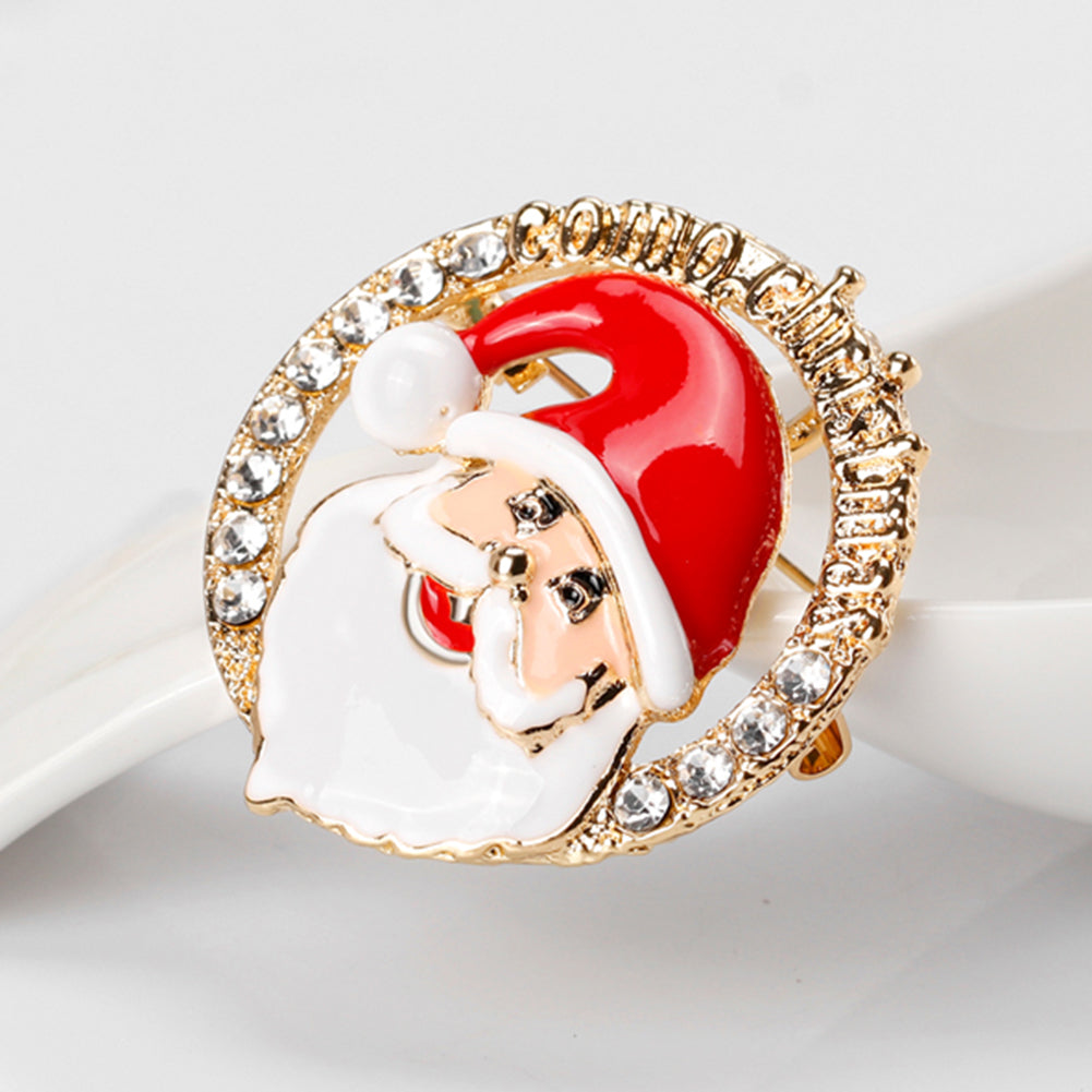Shiny Rhinestone Cartoon Christmas Santa Claus Party Brooch Pin Family Gift