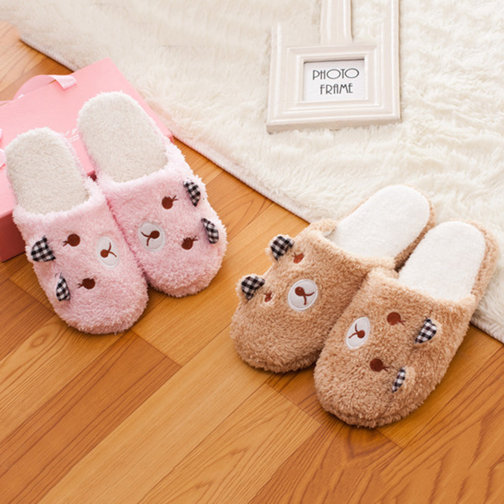 Women Lovely Bear Pattern Soft Sole Cotton-padded Slippers Winter Indoor Shoes