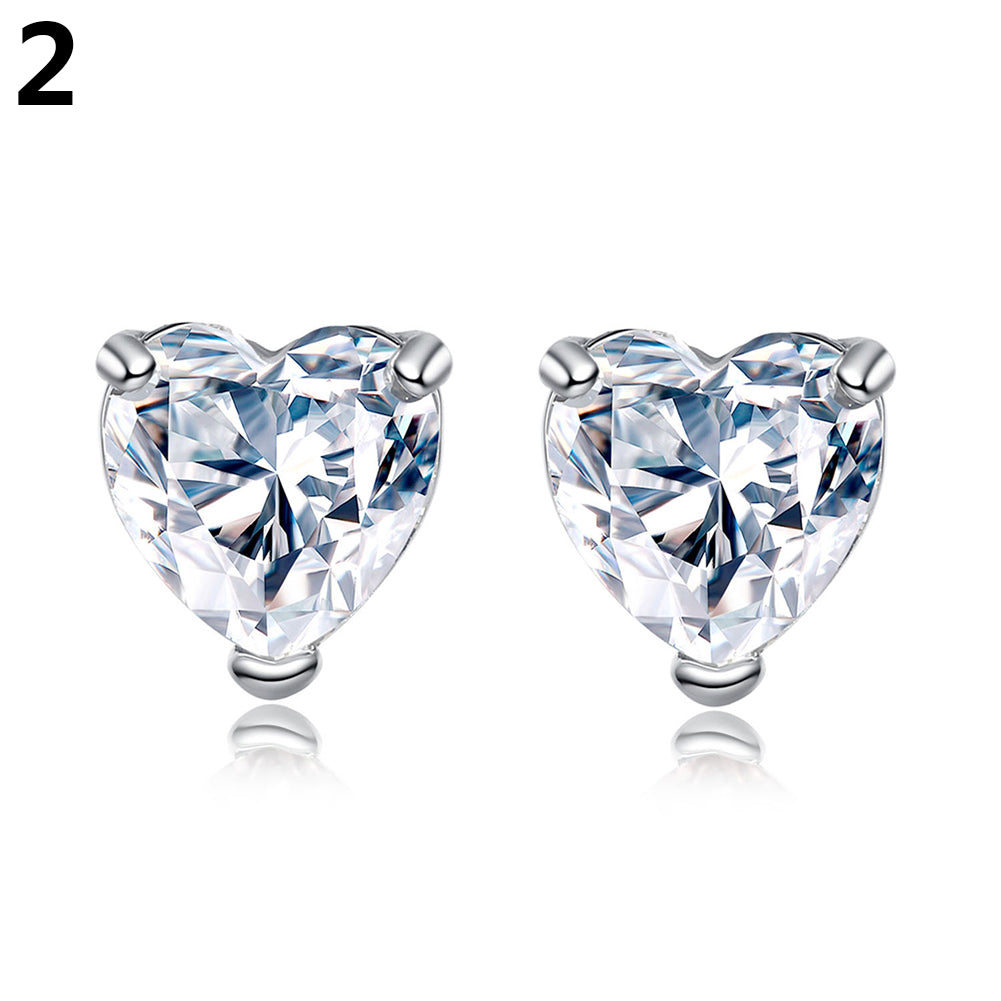 Women's Fashion Love Heart Pendant Zirconia Inlaid Ear Stud Earrings Wedding Gift