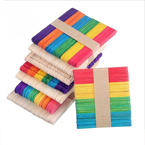 Kids Child Natural Multi-Color Wooden Popsicle Sticks DIY Crafts Puzzle Toy Gift
