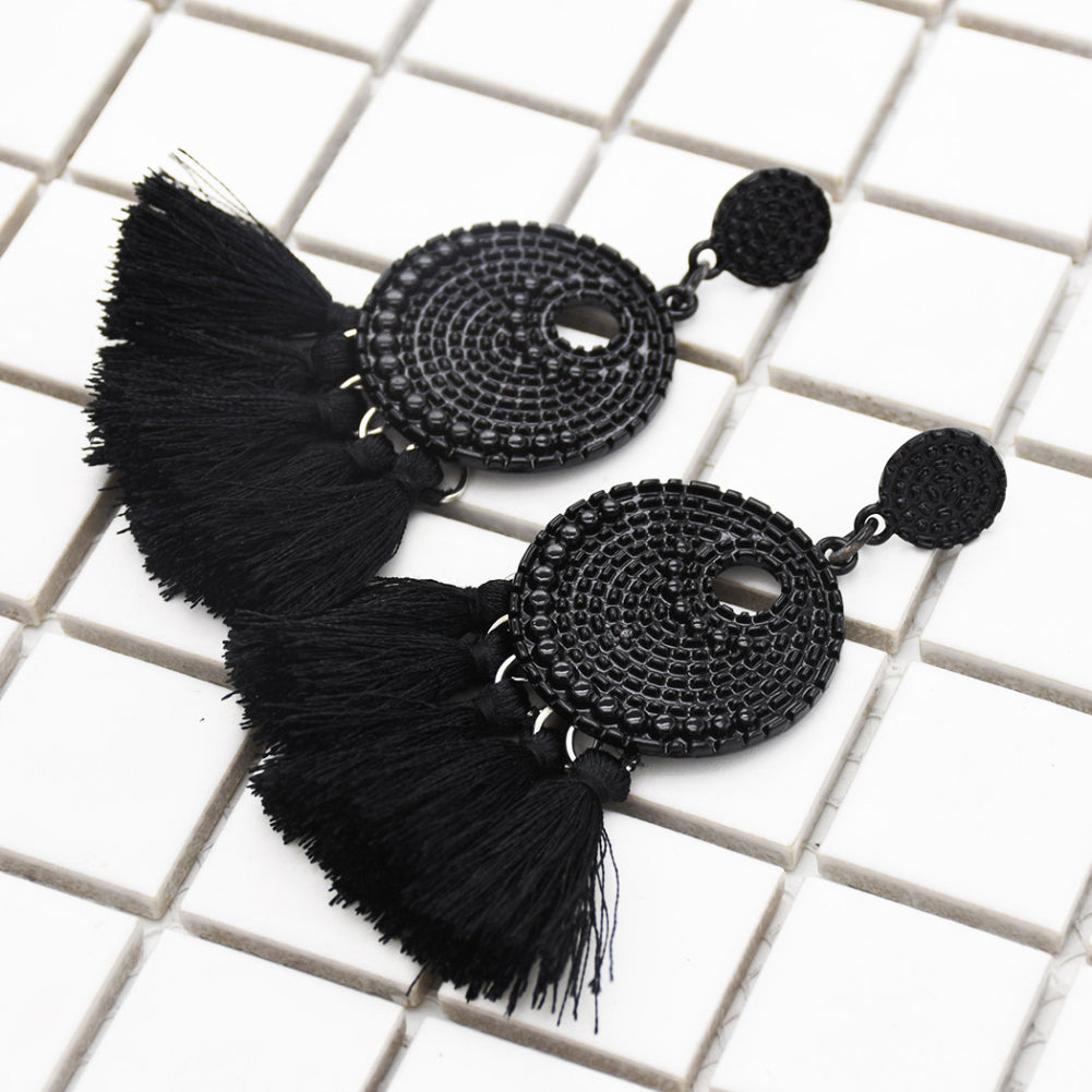 Vintage Round Tassel Earrings Club Party Accessory Women Jewelry Birthday Gift