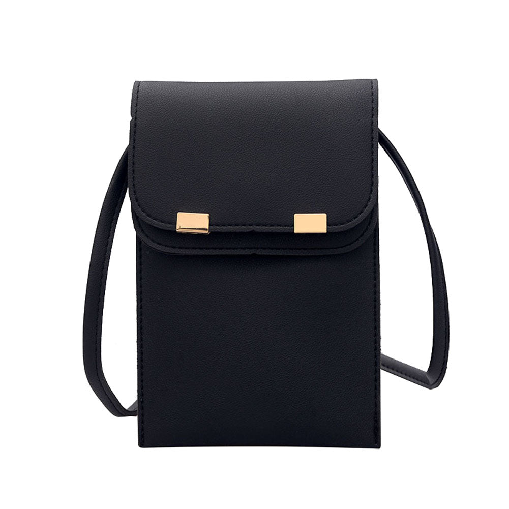 Fashion Women Solid Color Double Layer Faux Leather Rectangle Crossbody Bag