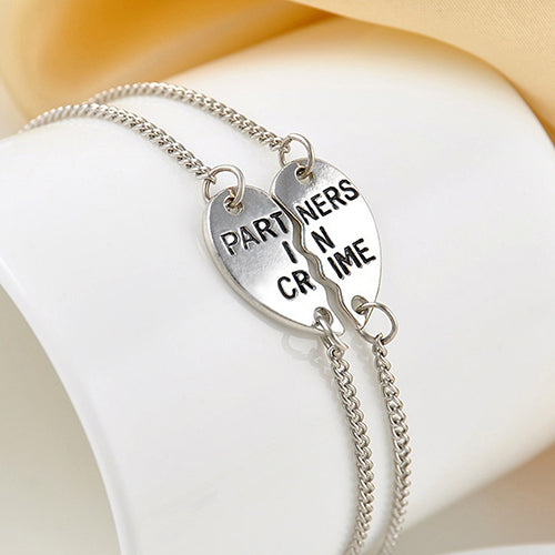 2 Pcs Fashion Cute Partners Love Heart Bangle Best Friends Gifts Chain Bracelets