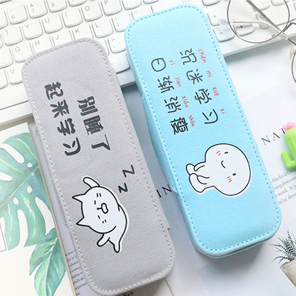 Funny Cartoon Chinese Student Pencil Bag Canvas Stationery Holder Zipper Pouch