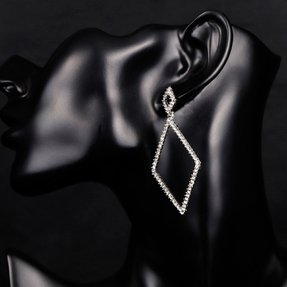 Women Fashion Glitter Rhinestones Rhombus Drop Dangle Earrings Jewelry Gifts