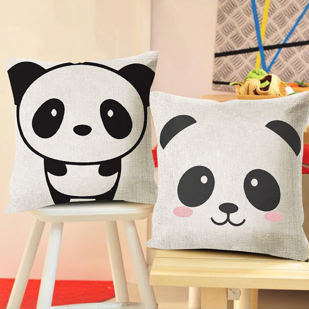 Cartoon Panda Print Linen Square Pillow Case Cushion Throw Cover Home Sofa Decor