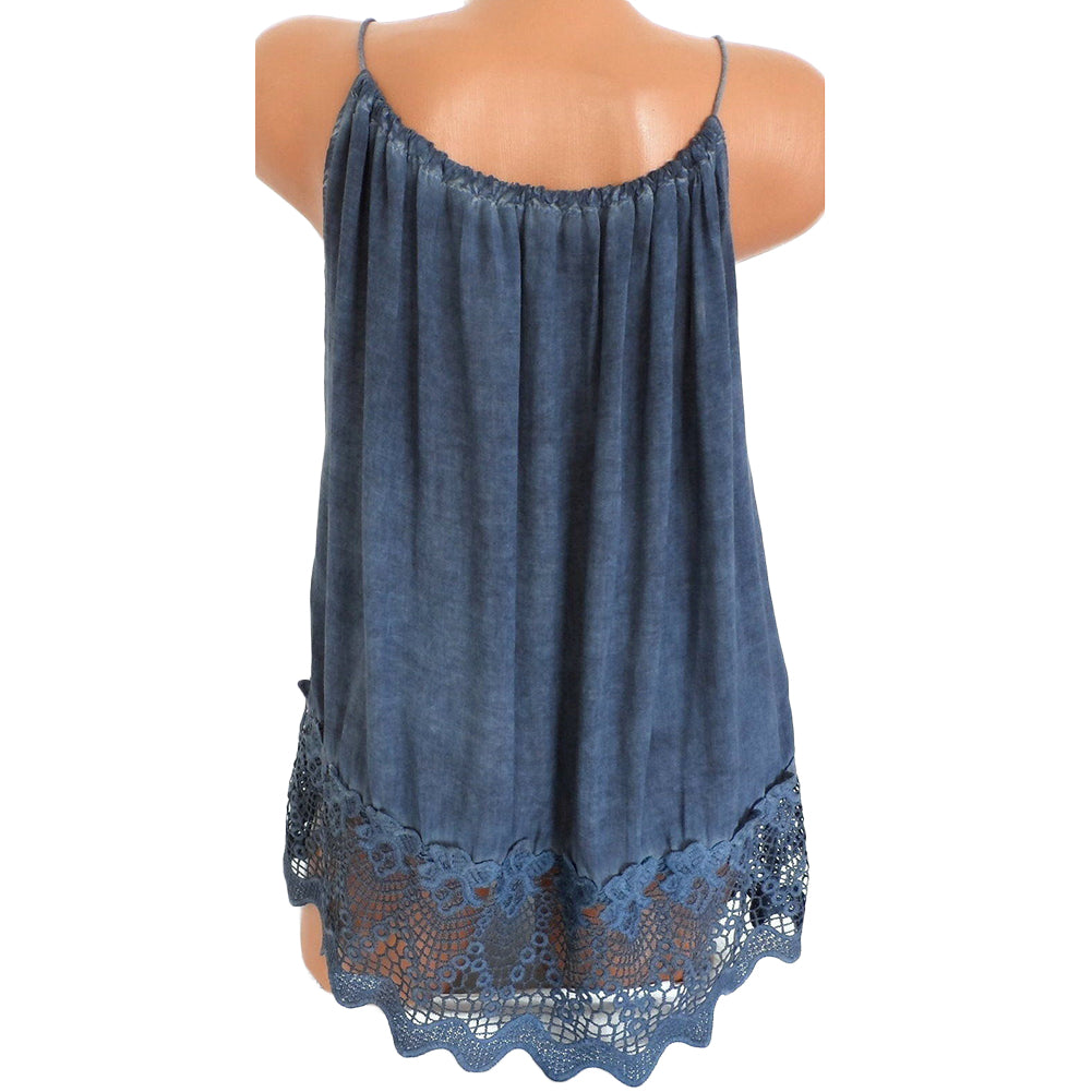 Women Summer Lace Solid Color Sleeveless Spaghetti Strap Tank Top Vest Blouse