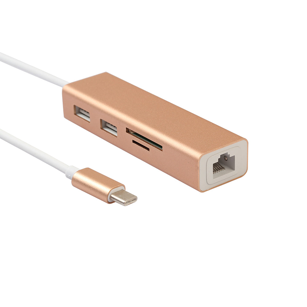 USB Type C Hub Wired Gigabit Ethernet Card LAN Adapter with SD/TF Card Reader