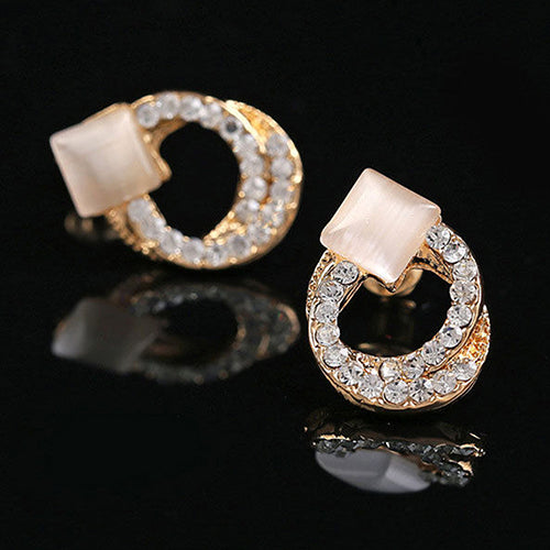 1 Pair Fashion Women Lady Elegant Crystal Rhinestone Ear Stud Gold Tone Earrings