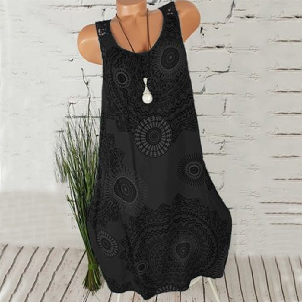 Fashion Printed Back Hollow Out Lace Sleeveless Women Summer T-Shirt Tank Top