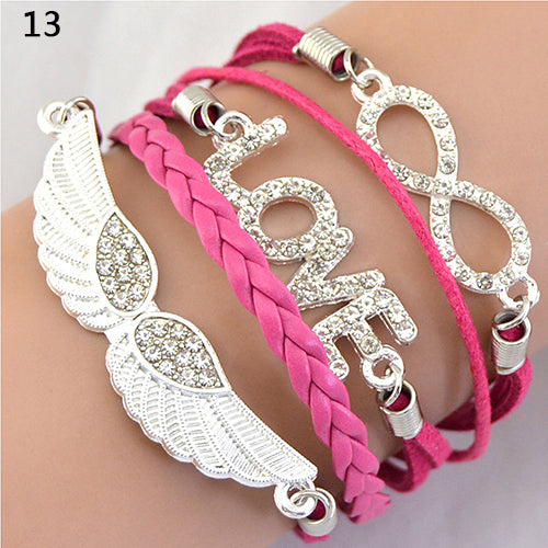 Women's Vintage Infinity Braid Bracelet Love Angel Wing Style Rhinestone Bangle