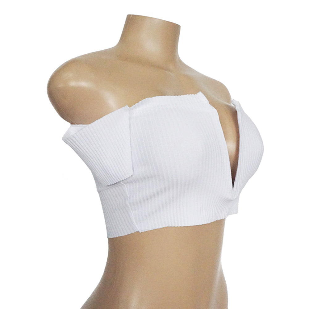 Sexy Off Shoulder Deep V-Neck Solid Color Slim Short Sleeve Club Lady Crop Top