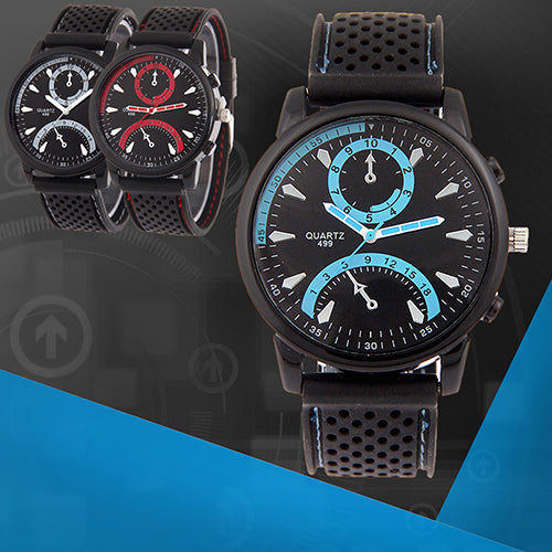 Men's Fashion Black Silicone Band Metal Case Analog Quartz Sports Wrist Watch