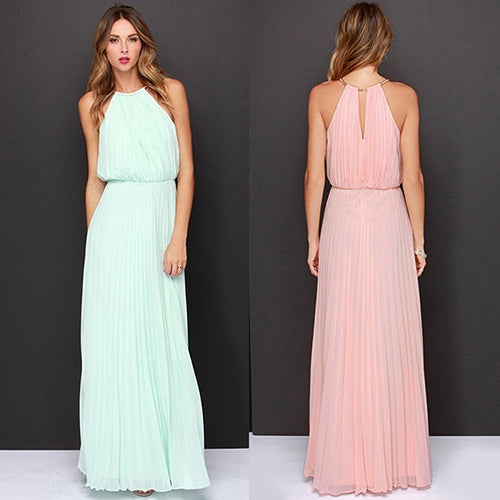 Sexy Elegant Women Chiffon Pleated Sleeveless Maxi Long Party Beach Prom Dress 