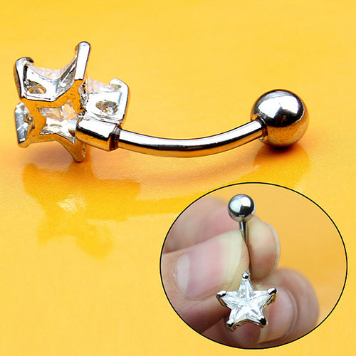 Rhinestone Pentagram Surgical Steel Belly Navel Ring Barbell Body Piercing Jewelry