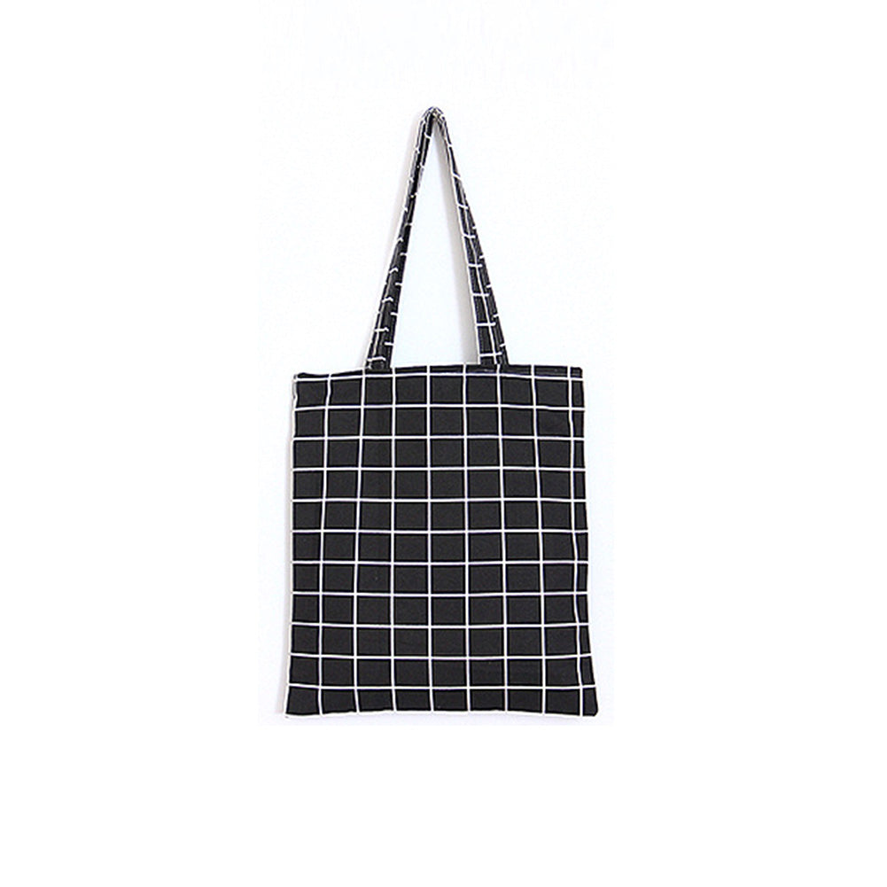 Women Plaid Zipper Single Shoulder Handbag Travel Shopping Tote Grocery Bag