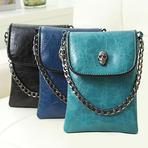 Women's Fashion Faux Leather Skull Pattern Mini Messenger Bag Phone Bag Handbag