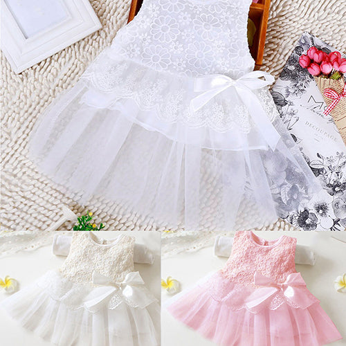 Kids Baby Girls' Floral Lace Bowknot Dress Party Princess Tutu Tulle Dress