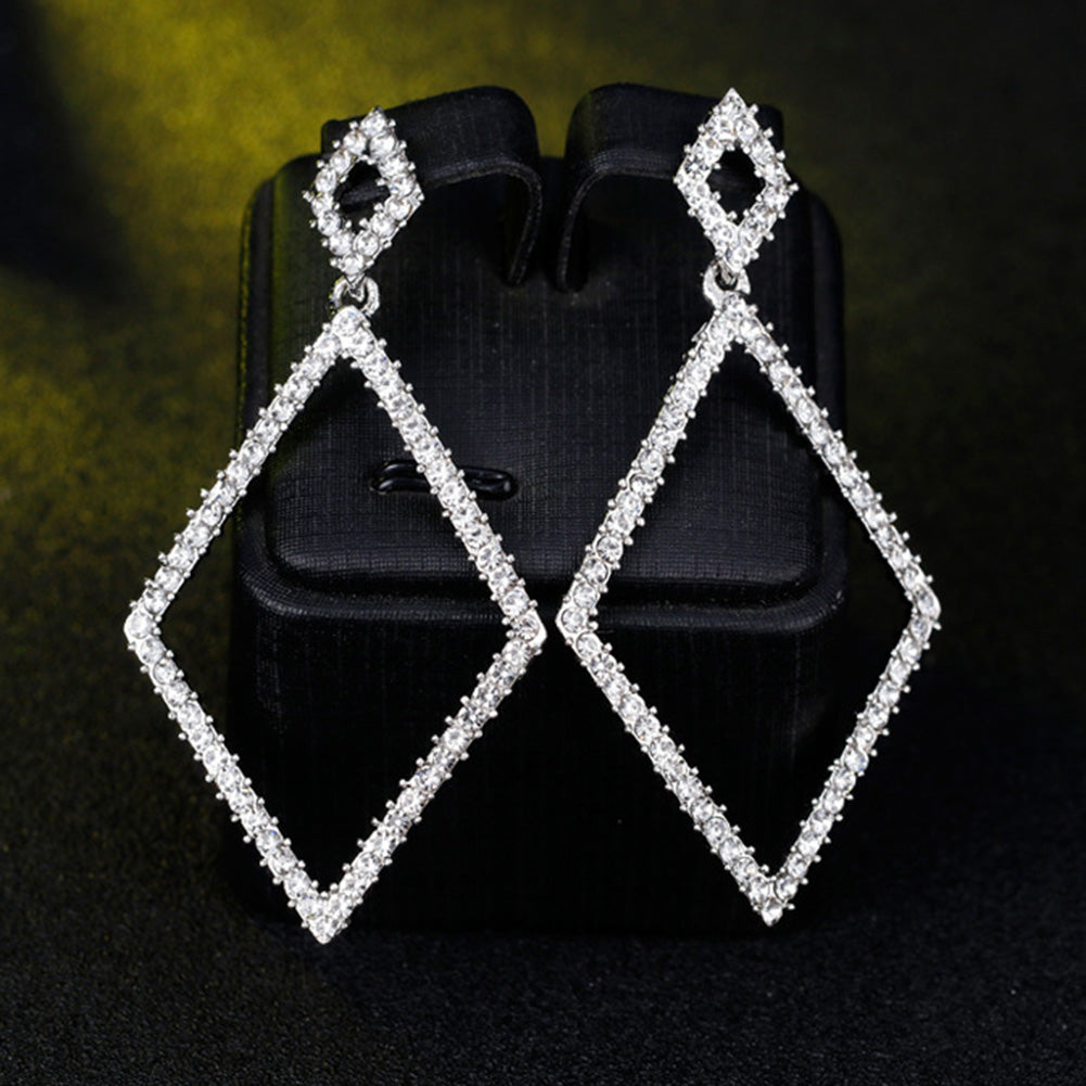Women Fashion Glitter Rhinestones Rhombus Drop Dangle Earrings Jewelry Gifts