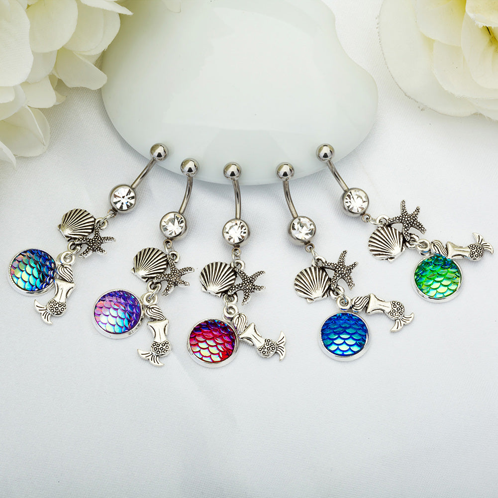 Fashion Mermaid Navel Piercing Sexy Belly Button Ring Women Rhinestone Jewelry