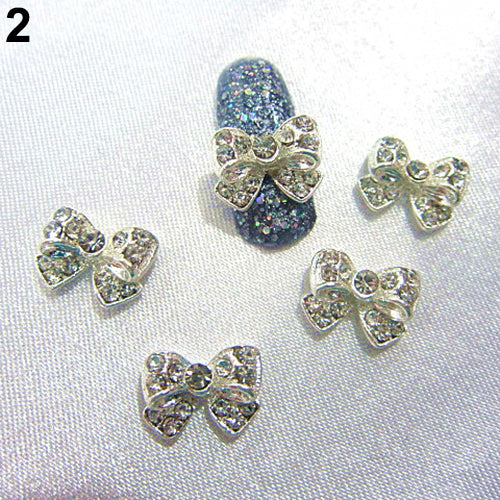 10Pcs Womens Zircon Alloy Shiny Bow Nail Art Tips Stickers DIY Decorations