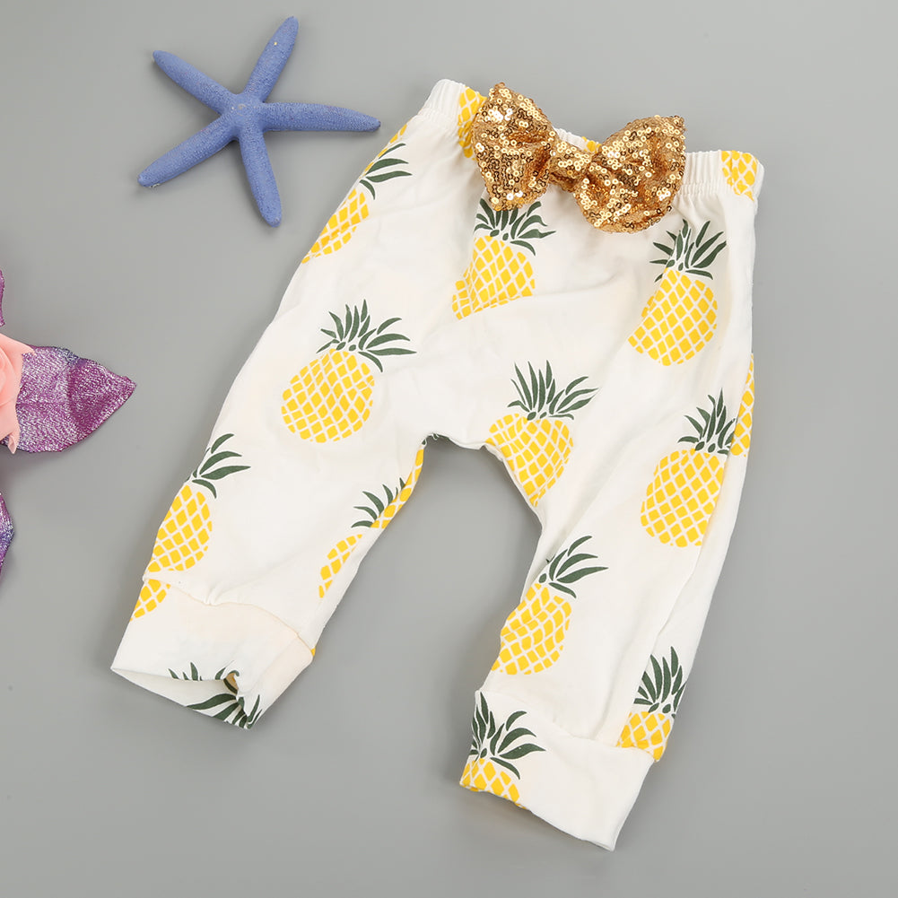 Baby Girl Boy Summer Fashion Pineapple Sequins Bow Vest Pants Outfit Clothes Set
