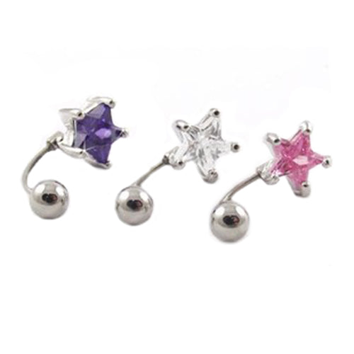 Rhinestone Pentagram Surgical Steel Belly Navel Ring Barbell Body Piercing Jewelry