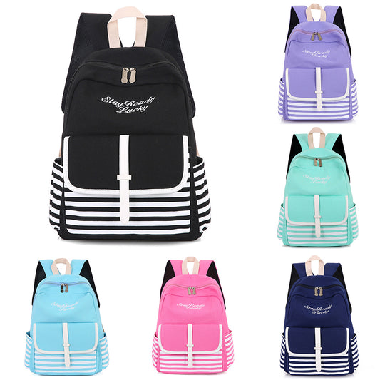 Fashion Backpack Striped Letters Embroidered School Bag Rucksack Shoulders Bag