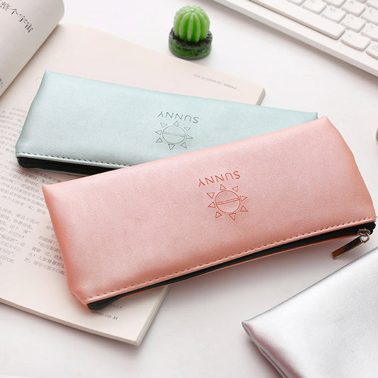 Sunny Faux Leather Pen Pouch Pencil Case Stationery Storage Bag Student Gift