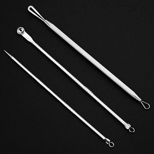 3 Pcs Stainless Steel Blackhead Comedone Blemish Acne Extractor Remover Tool Set
