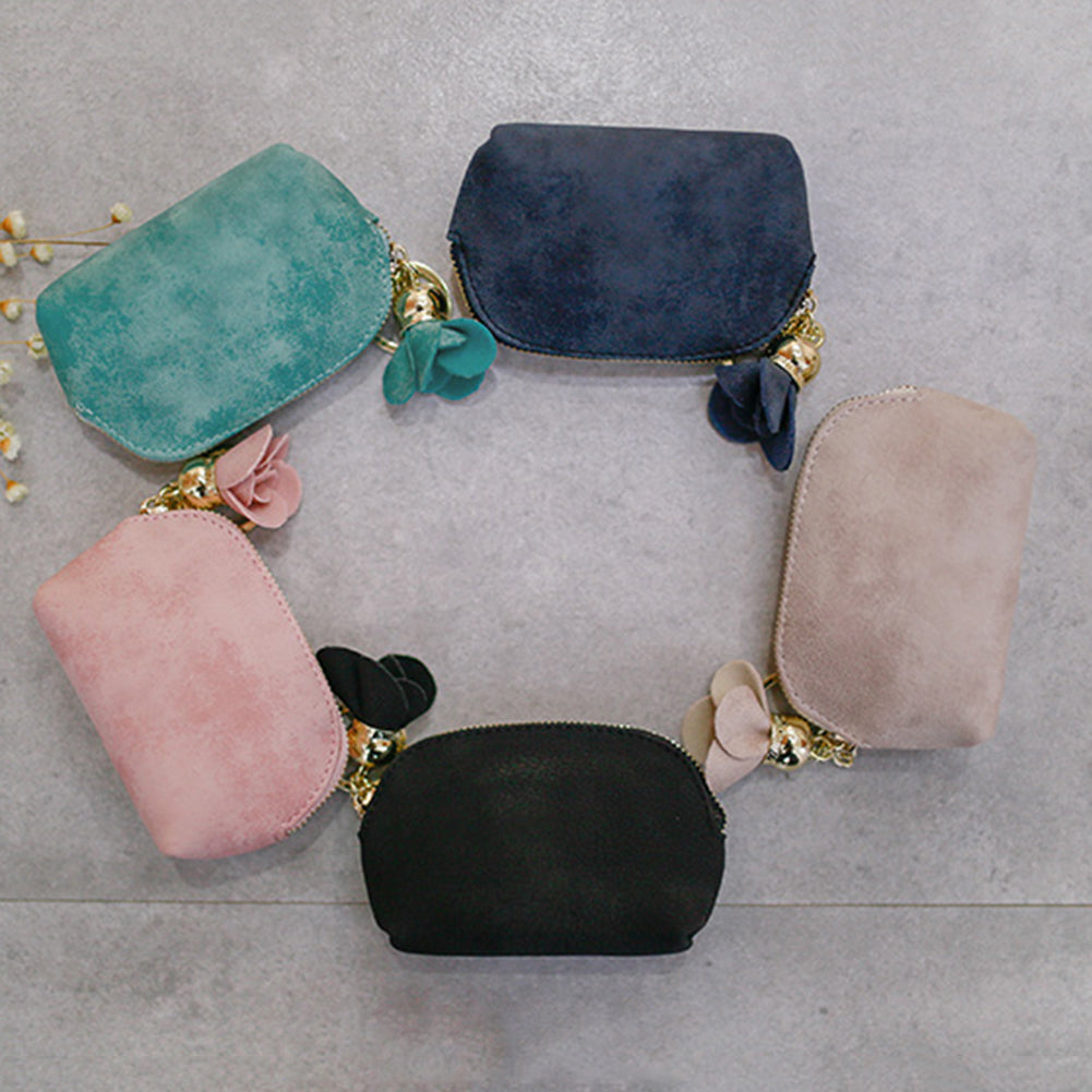 Fashion Faux Leather Rose Pendant Zipper Women Coin Purse Wallet Mini Bag