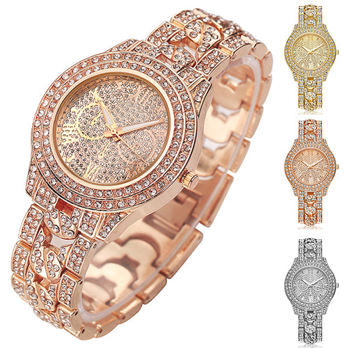 Women's Fashion Luxury Inlaid Shiny Rhinestone Round Dial Quartz Wrist Watch