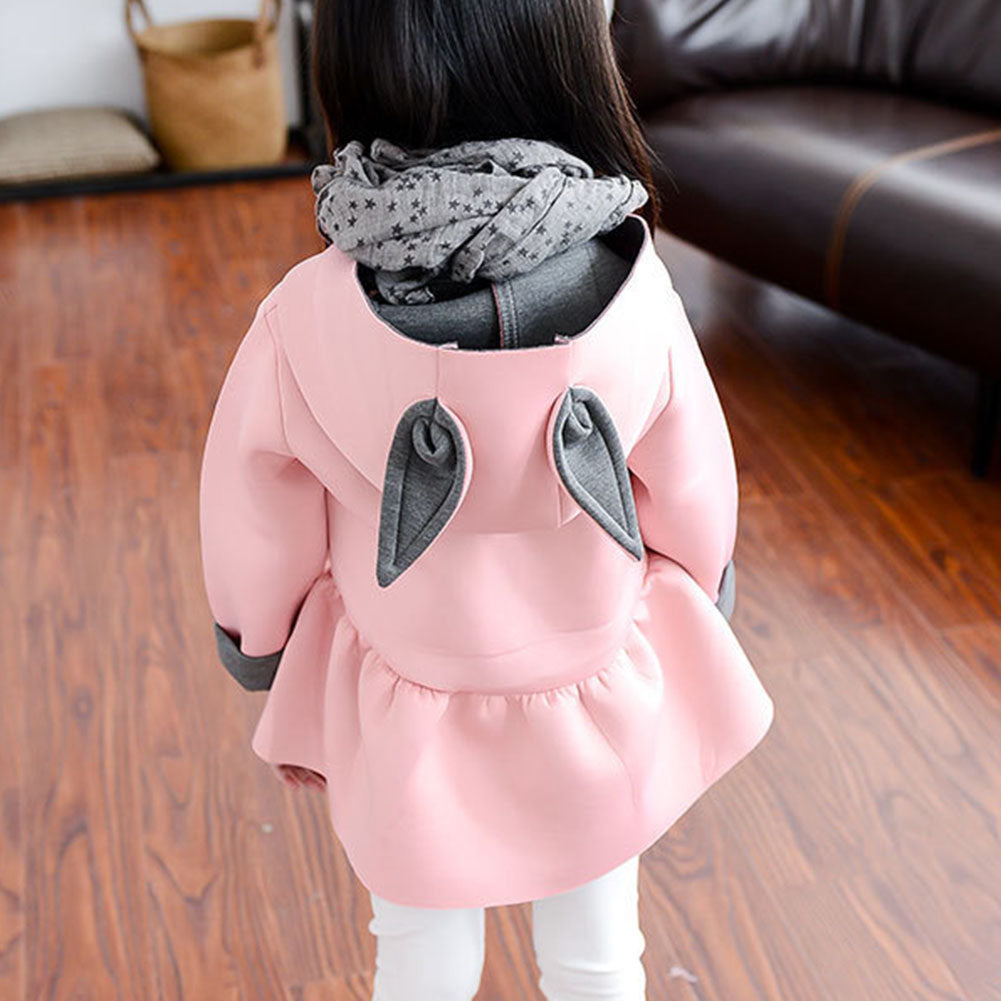 Kid Girls Cute Rabbit Ear Hoodies Coat Casual Long Sleeve Top Zipper Outwear
