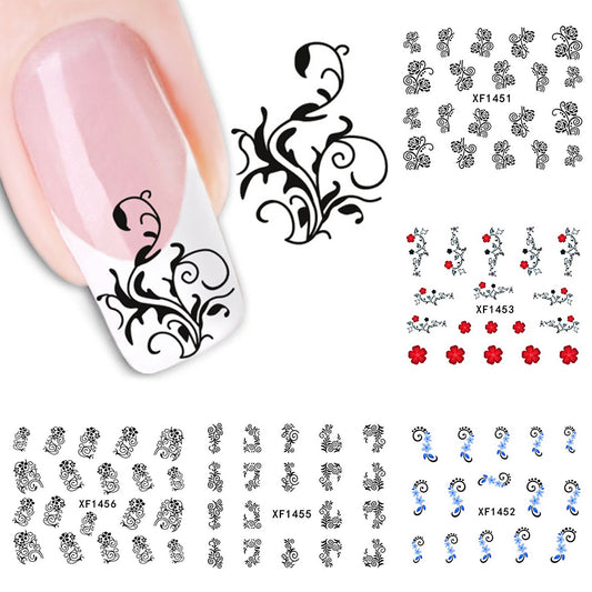 Women Manicure Decor Floral Nail Art Water Transfer Sticker False Tips DIY Decal