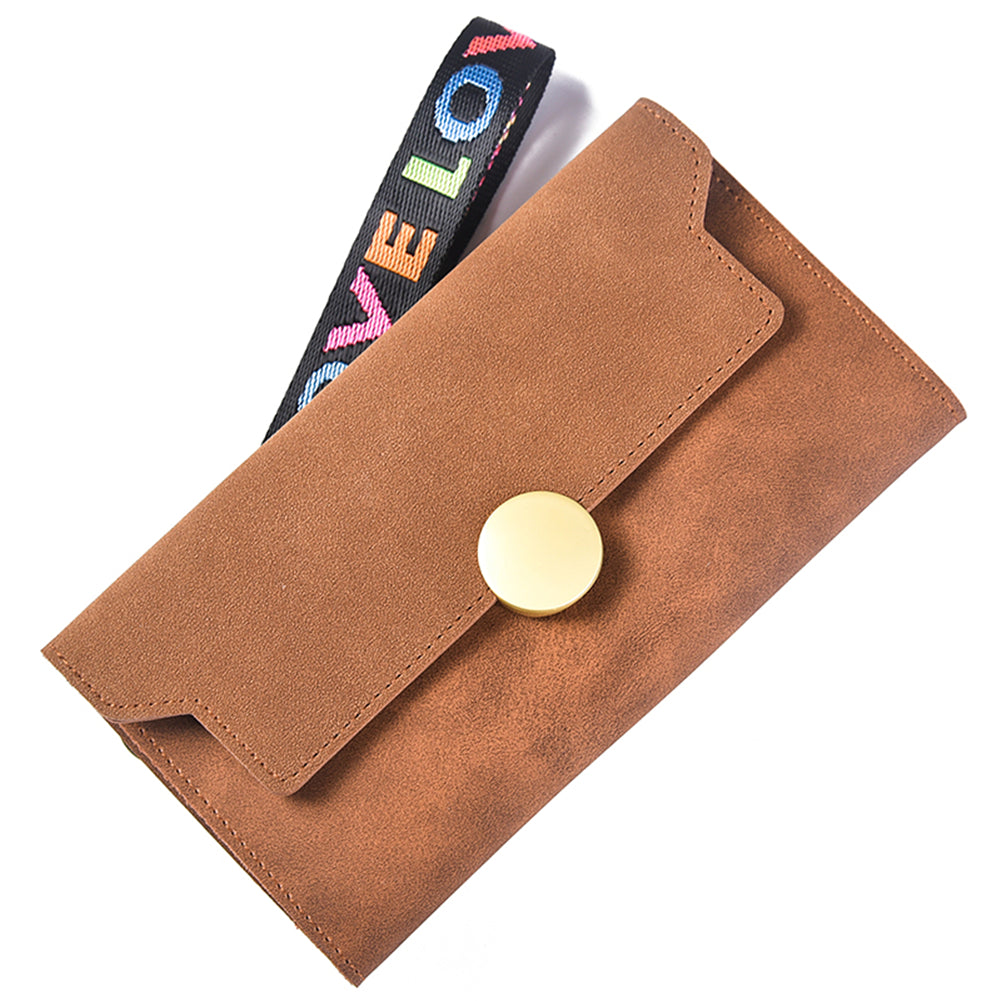 Fashion Matte Trifold Women Long Wallet Coin Purse Card Holder Hand Strap Clutch