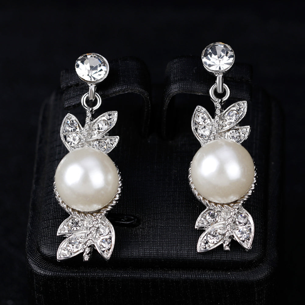 Women Faux Pearl Rhinestone Necklace Stud Earrings Bracelet Jewelry Wedding