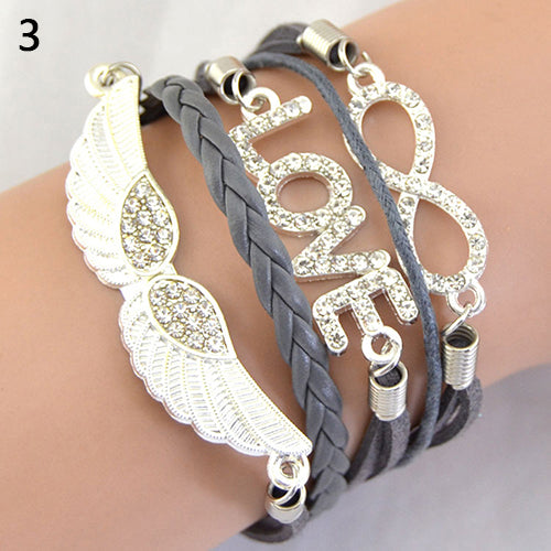 Women's Vintage Infinity Braid Bracelet Love Angel Wing Style Rhinestone Bangle