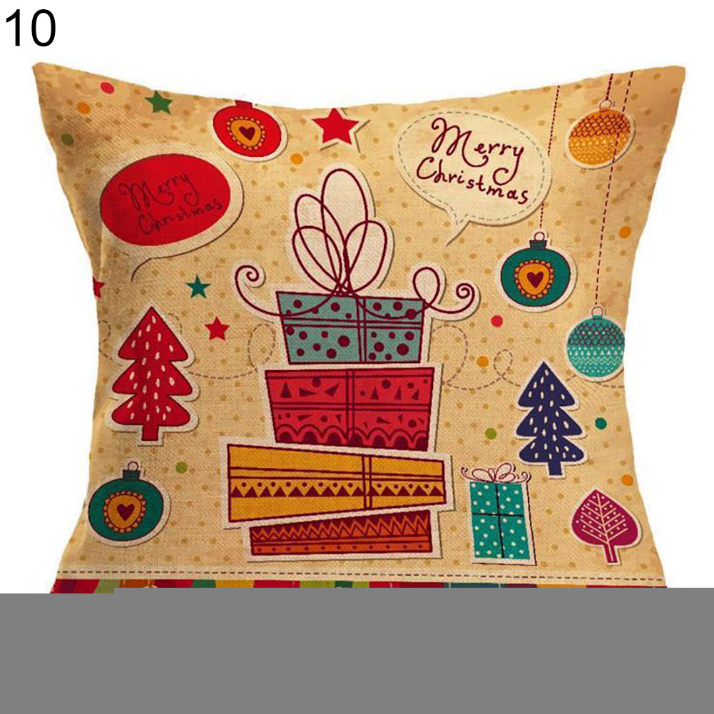 Christmas Santa Claus Deer Print Cushion Cover Pillow Case Square Car Home Decor