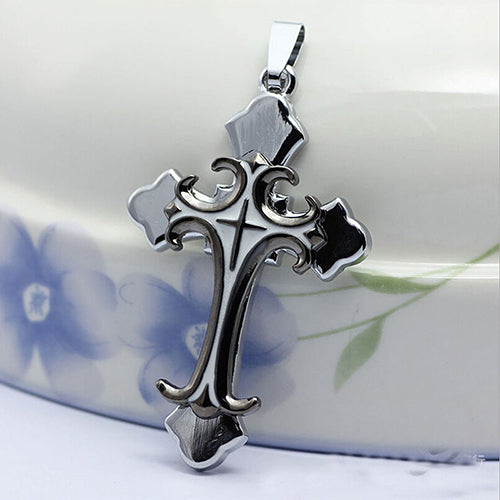 Men's Women's Unisex Stainless Steel Cross Pendant Cord Chain Necklace