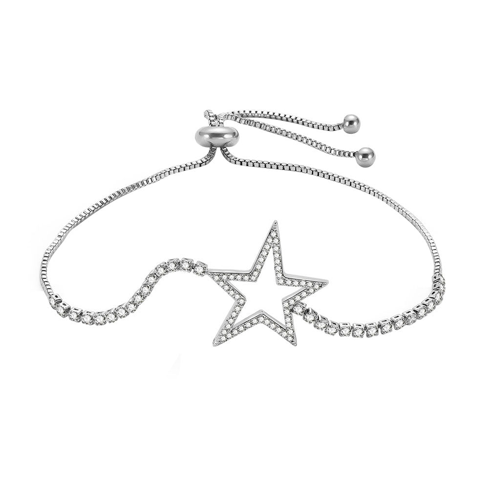 Rhinestone Star Adjustable Pull Slider Bracelet Women Jewelry Wrist Chain Bangle