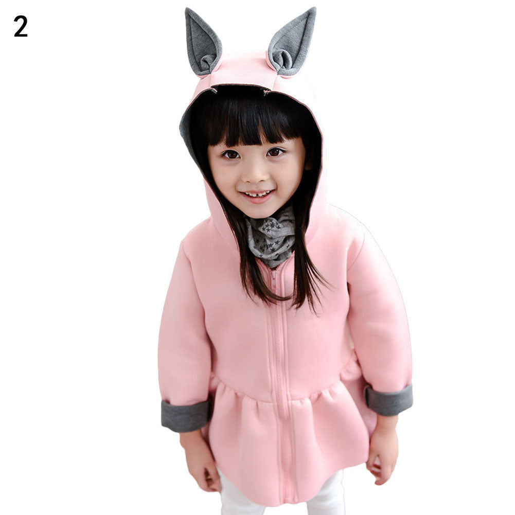 Kid Girls Cute Rabbit Ear Hoodies Coat Casual Long Sleeve Top Zipper Outwear