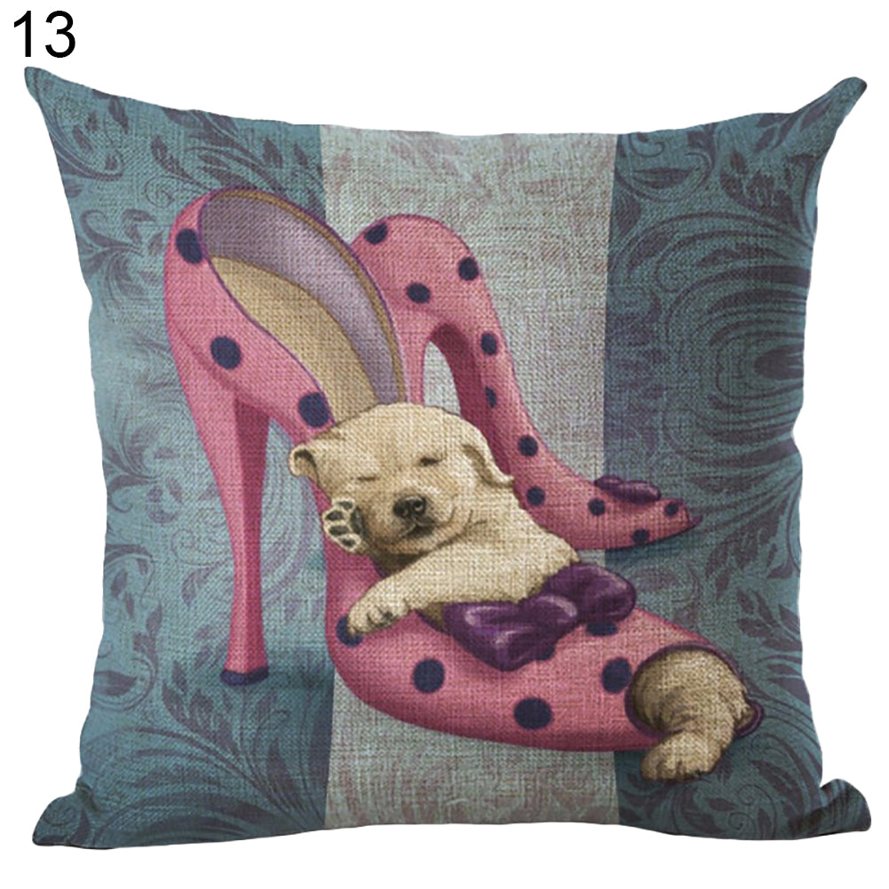 Cat Dog Pattern Linen Throw Pillow Case Sofa Bed Home Car Decor Cushion Cover