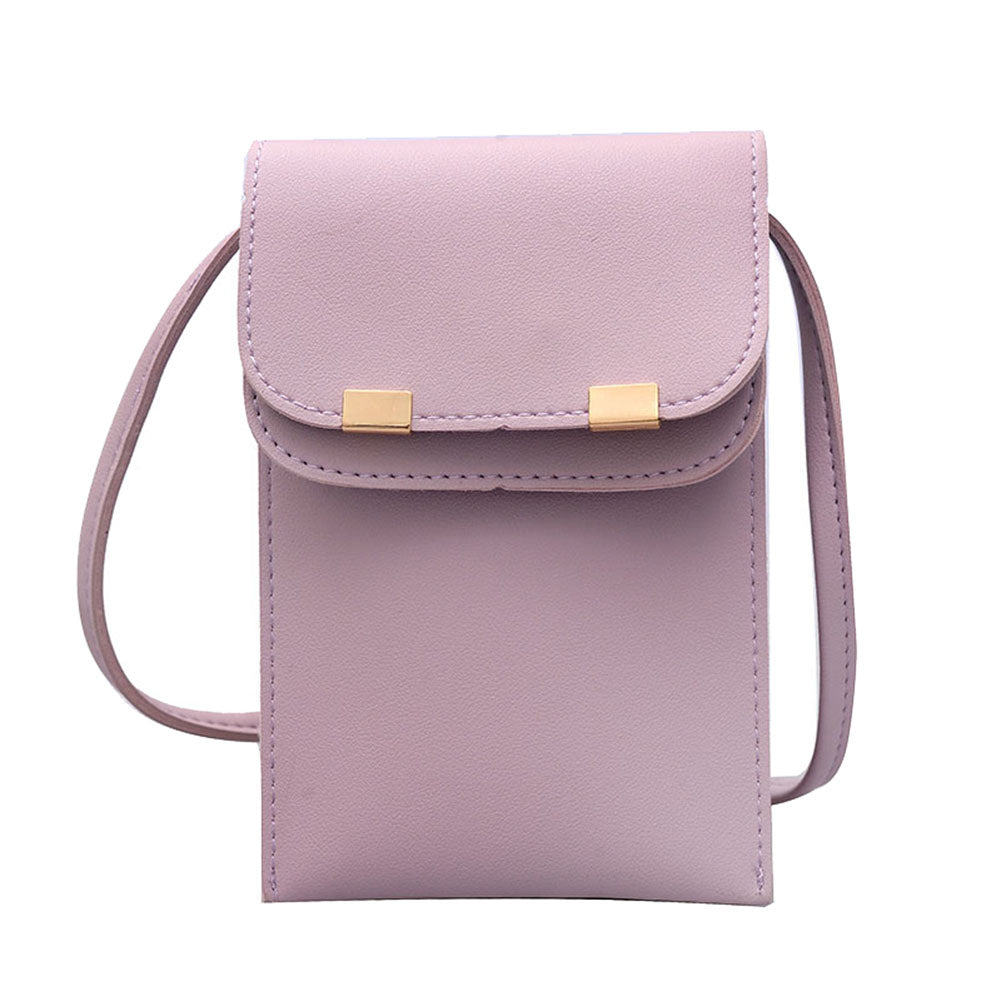 Fashion Women Solid Color Double Layer Faux Leather Rectangle Crossbody Bag