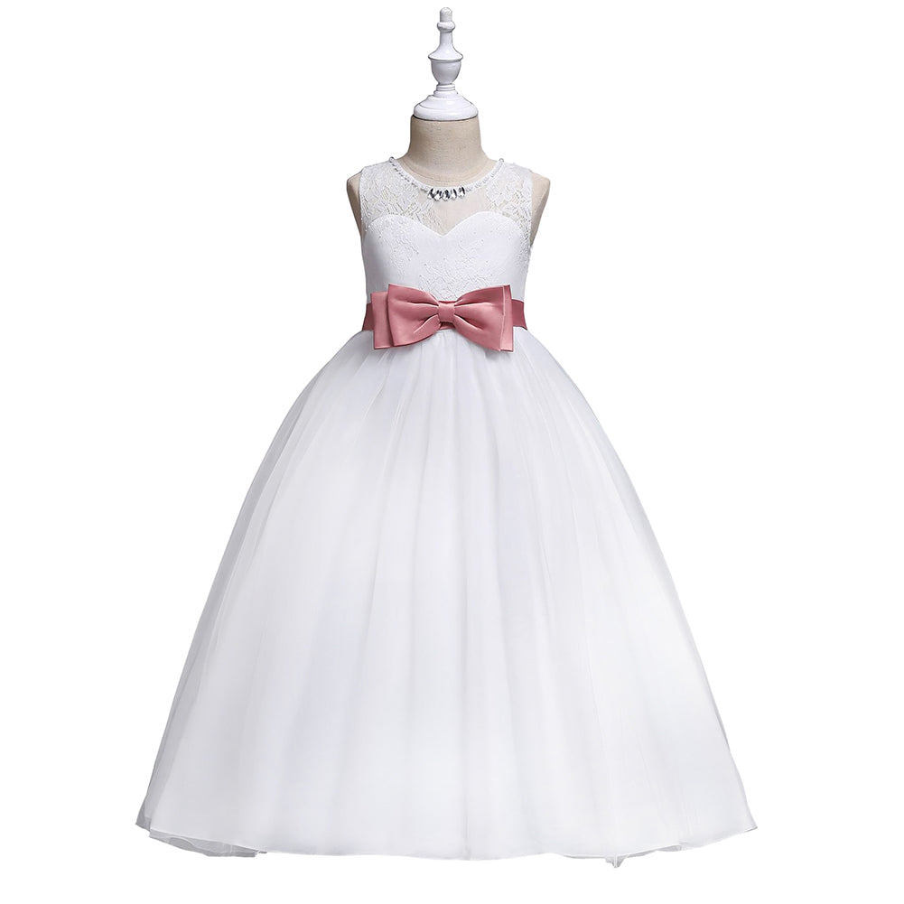 Summer Little Princess Baby Girl O-Neck Bow Sleeveless Party Long Formal Dress