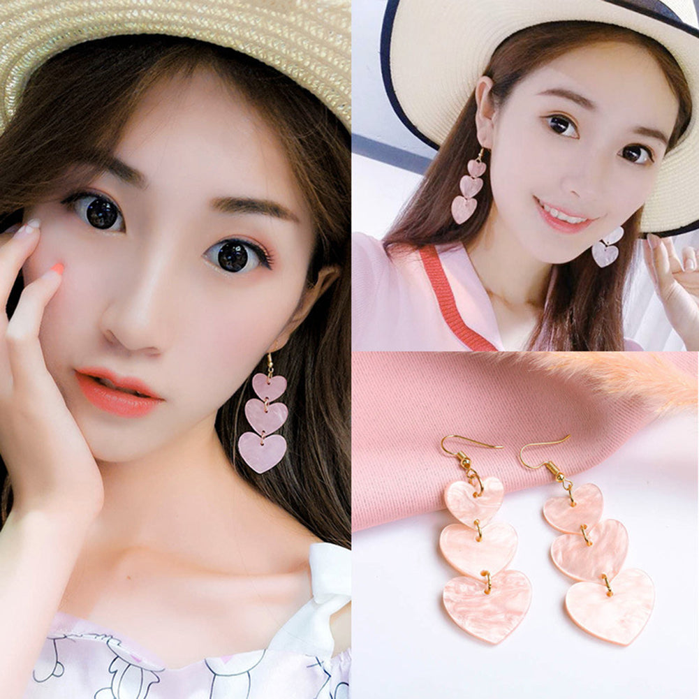 Fashion Three Love Heart Dangle Hook Earrings Women Girls Party Cocktail Jewelry