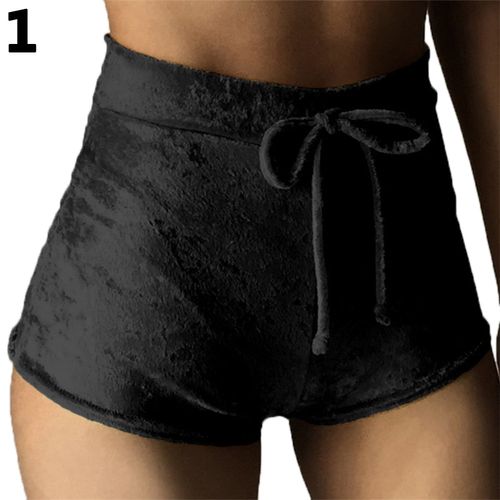 Women's Sexy Retro Velvet Short Shorts Drawstring High Rise Elastic Hot Pants