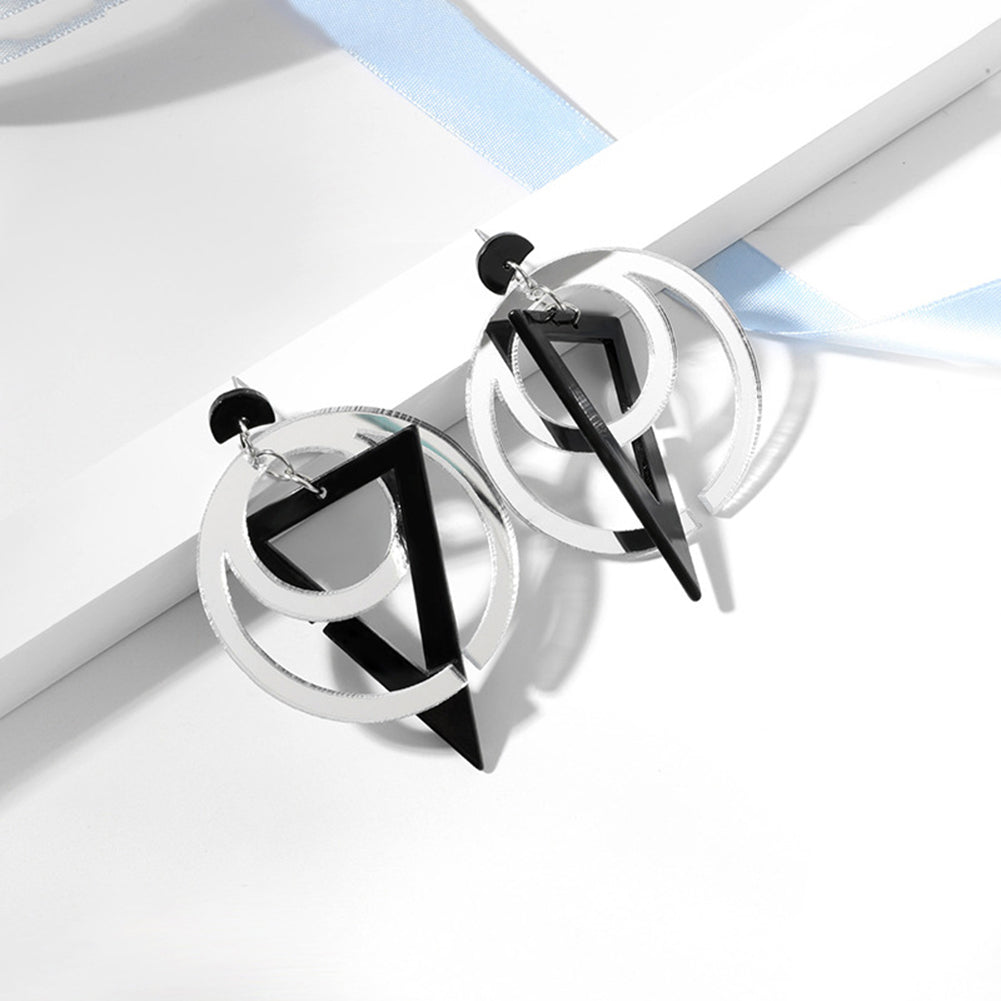 Creative Women Hollow Geometric Stitching Circle Triangle Earrings Ear Jewelry